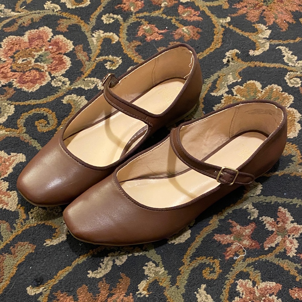 Time and Tru Brown Mary Jane Flats